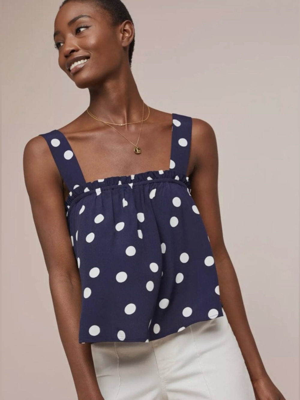 Maeve by Anthropologie Polka Dot Swing Top Navy Size 4